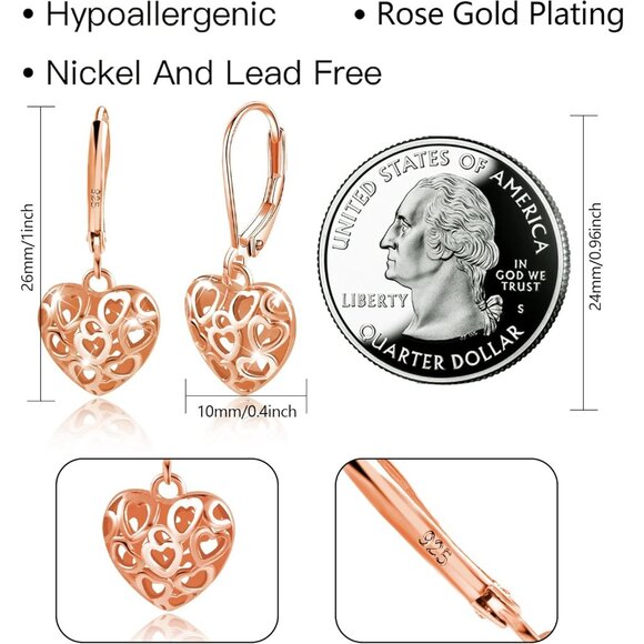 Women's Red Heart Dangle Drop French Style Leverback Earrings Jewelry - Picture 5 of 8